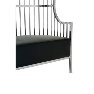 Orsina Eliza Dome Cage Chair – Silver Finish with Black Faux Leather