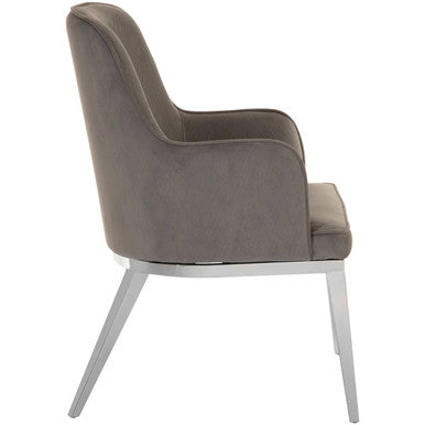 Orsina Eliza Grey Velvet Dining Chair | Modern Silver Finish Legs