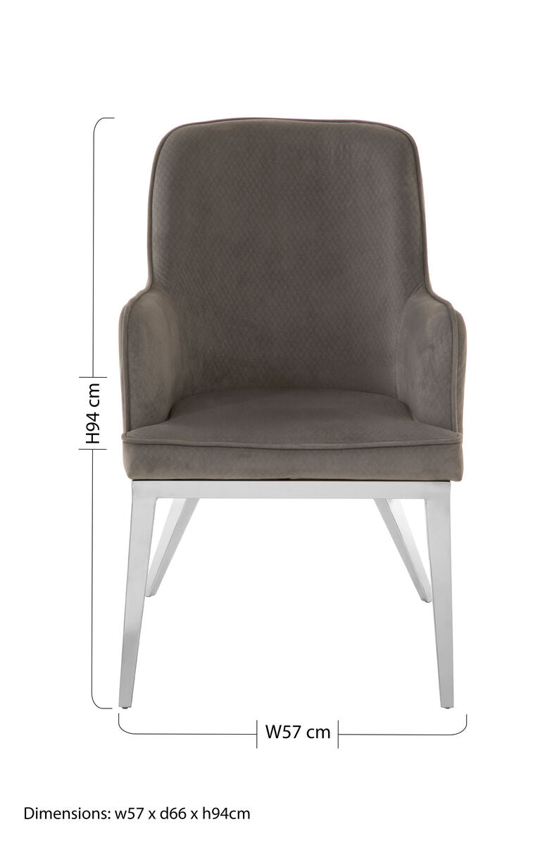 Orsina Eliza Grey Velvet Dining Chair | Modern Silver Finish Legs