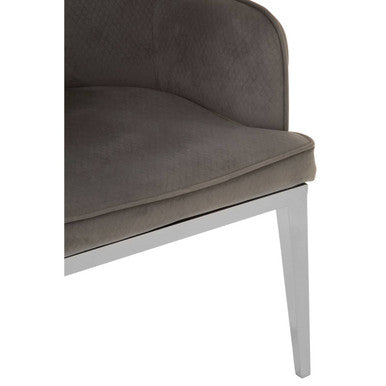Orsina Eliza Grey Velvet Dining Chair | Modern Silver Finish Legs