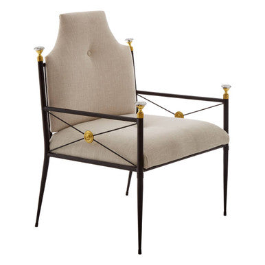 Orsina Monroe High Back Chair – White Linen Tufted Accent Armchair