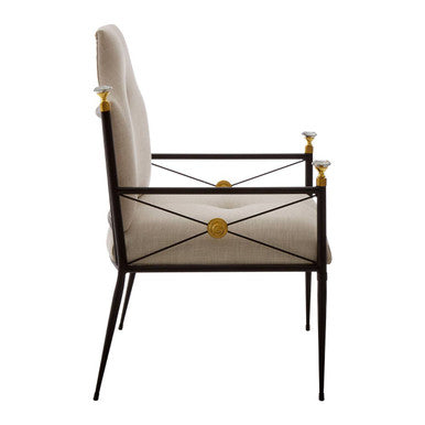 Orsina Monroe High Back Chair – White Linen Tufted Accent Armchair