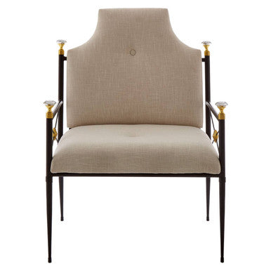Orsina Monroe High Back Chair – White Linen Tufted Accent Armchair