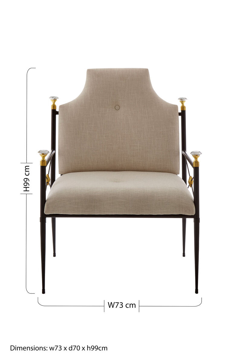 Orsina Monroe High Back Chair – White Linen Tufted Accent Armchair