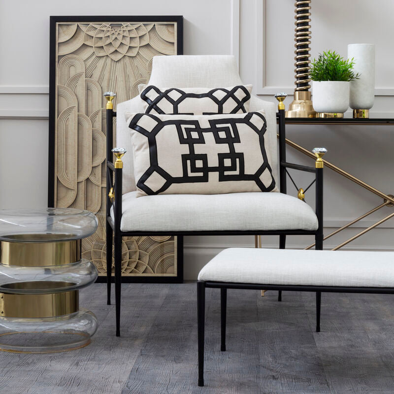 Orsina Monroe High Back Chair – White Linen Tufted Accent Armchair