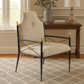 Orsina Monroe High Back Chair – White Linen Tufted Accent Armchair