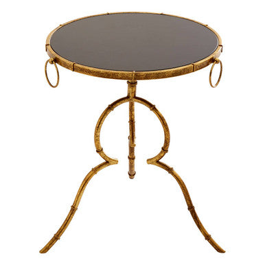 Orsina Monroe Black Glass Accent Table – Gold Quatrefoil Metal Frame