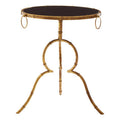Orsina Monroe Black Glass Accent Table – Gold Quatrefoil Metal Frame