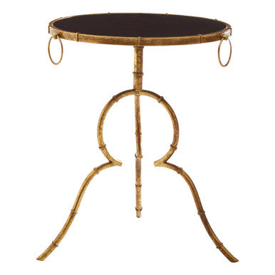 Orsina Monroe Black Glass Accent Table – Gold Quatrefoil Metal Frame