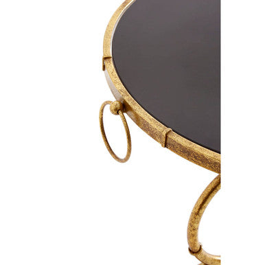 Orsina Monroe Black Glass Accent Table – Gold Quatrefoil Metal Frame