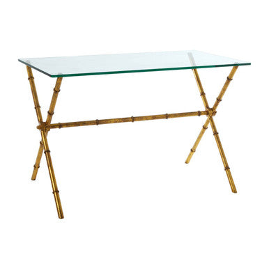 Orsina Monroe Gold Bamboo Console Table with Tempered Glass Top
