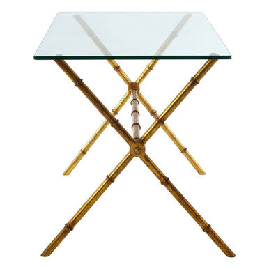 Orsina Monroe Gold Bamboo Console Table with Tempered Glass Top