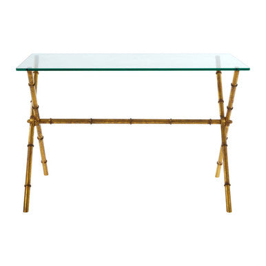 Orsina Monroe Gold Bamboo Console Table with Tempered Glass Top