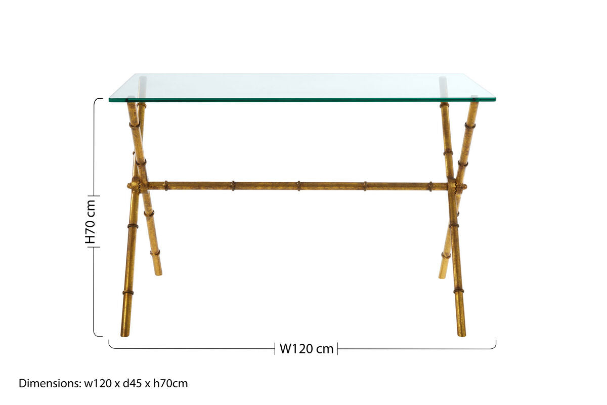 Orsina Monroe Gold Bamboo Console Table with Tempered Glass Top