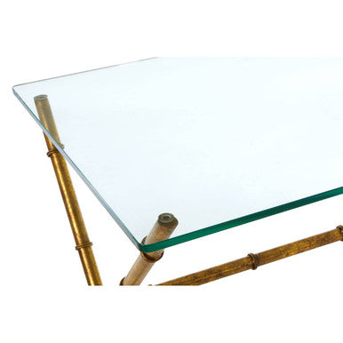 Orsina Monroe Gold Bamboo Console Table with Tempered Glass Top