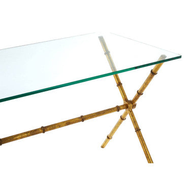 Orsina Monroe Gold Bamboo Console Table with Tempered Glass Top