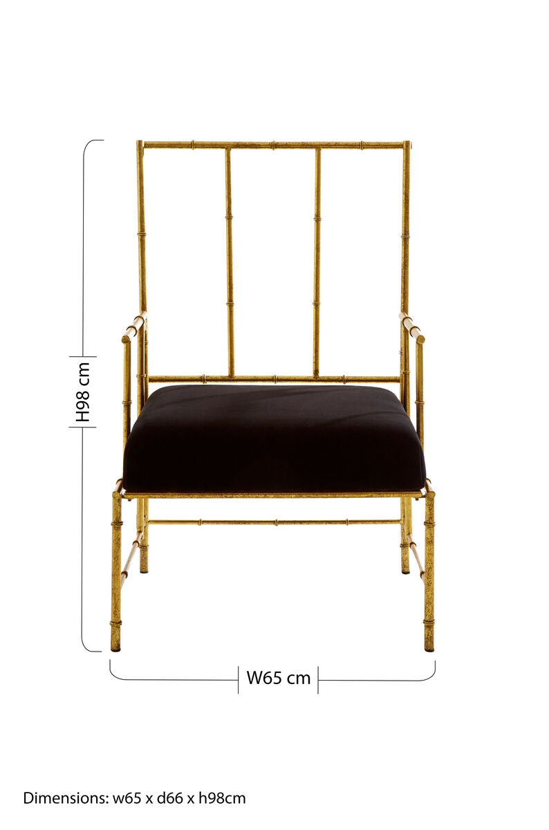 Orsina Monroe Accent Chair | Gold Bamboo Iron Frame & Black Velvet