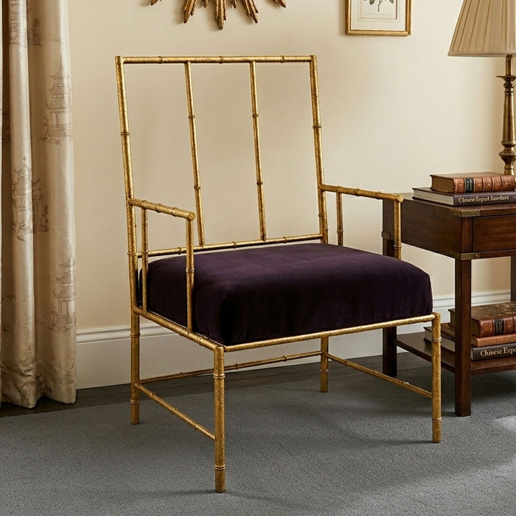 Orsina Monroe Accent Chair | Gold Bamboo Iron Frame & Black Velvet