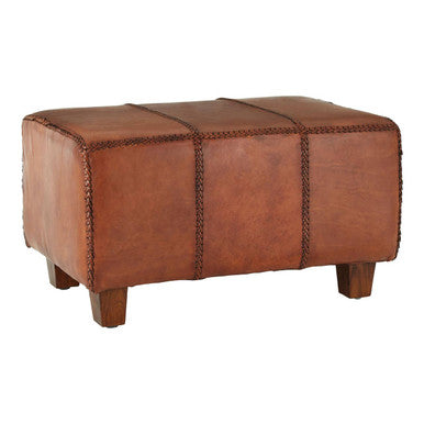 Orsina Inca Leather Bench | Mid-Century Teak Wood Legs - Brown