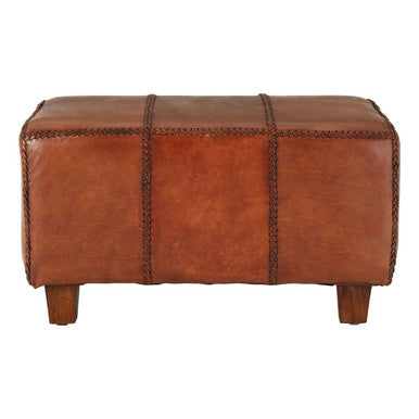Orsina Inca Leather Bench | Mid-Century Teak Wood Legs - Brown