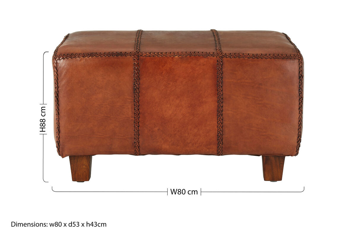 Orsina Inca Leather Bench | Mid-Century Teak Wood Legs - Brown
