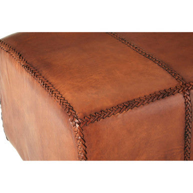 Orsina Inca Leather Bench | Mid-Century Teak Wood Legs - Brown