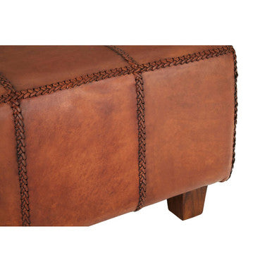 Orsina Inca Leather Bench | Mid-Century Teak Wood Legs - Brown