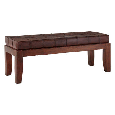 Orsina Inca Antique Brown Leather Bench – Tufted Entryway Seating