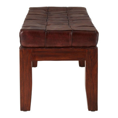 Orsina Inca Antique Brown Leather Bench – Tufted Entryway Seating