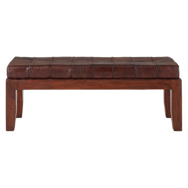 Orsina Inca Antique Brown Leather Bench – Tufted Entryway Seating