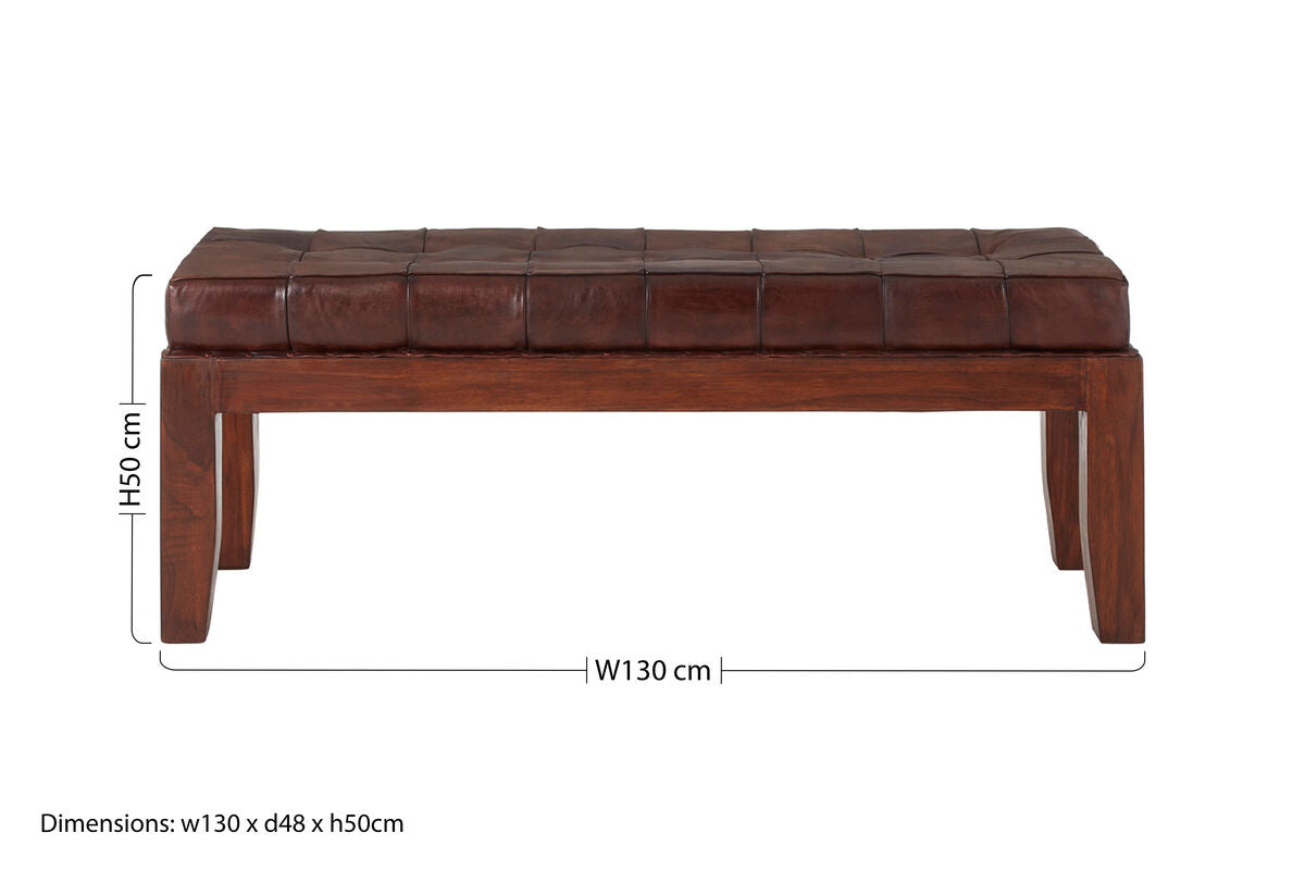 Orsina Inca Antique Brown Leather Bench – Tufted Entryway Seating