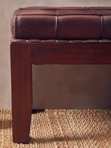 Orsina Inca Antique Brown Leather Bench – Tufted Entryway Seating
