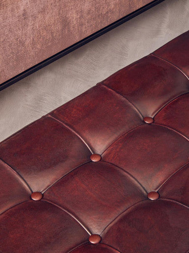 Orsina Inca Antique Brown Leather Bench – Tufted Entryway Seating