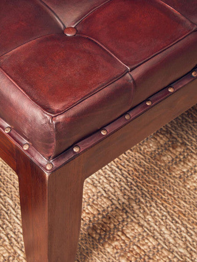 Orsina Inca Antique Brown Leather Bench – Tufted Entryway Seating