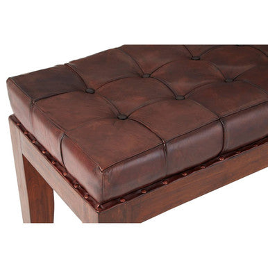 Orsina Inca Antique Brown Leather Bench – Tufted Entryway Seating