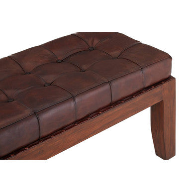 Orsina Inca Antique Brown Leather Bench – Tufted Entryway Seating