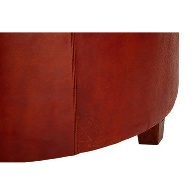 Orsina Inca Round Tufted Antique Brown Leather Large Ottoman Stool