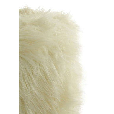 Orsina Inca White Faux Fur Round Footstool with Teak Wood Legs