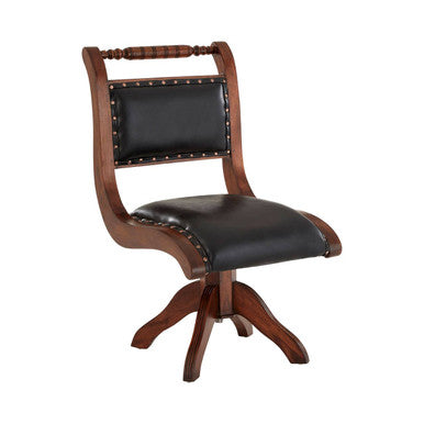 Orsina Inca Swivel Chair – Black Leather and Teak Wood Armchair