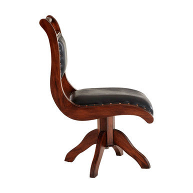 Orsina Inca Swivel Chair – Black Leather and Teak Wood Armchair