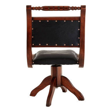 Orsina Inca Swivel Chair – Black Leather and Teak Wood Armchair