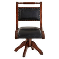 Orsina Inca Swivel Chair – Black Leather and Teak Wood Armchair