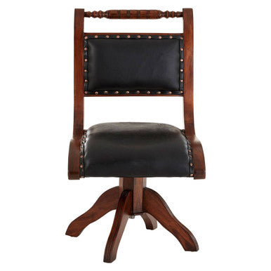 Orsina Inca Swivel Chair – Black Leather and Teak Wood Armchair