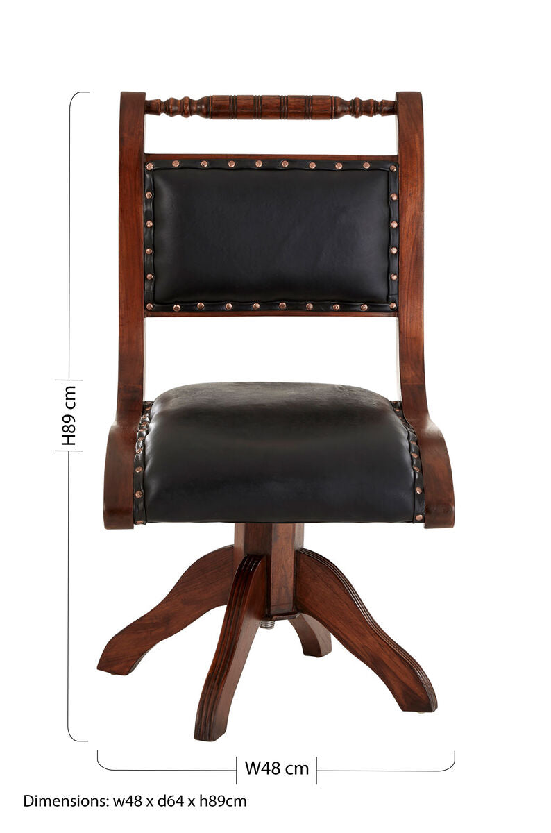 Orsina Inca Swivel Chair – Black Leather and Teak Wood Armchair