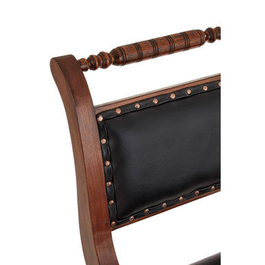 Orsina Inca Swivel Chair – Black Leather and Teak Wood Armchair