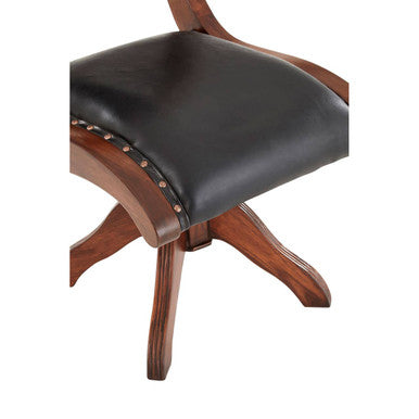 Orsina Inca Swivel Chair – Black Leather and Teak Wood Armchair