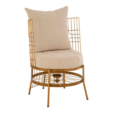 Orsina Mantis Gold Metal Cage Accent Chair with Cushion – Wheel Design