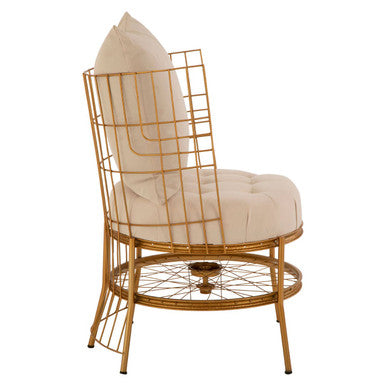 Orsina Mantis Gold Metal Cage Accent Chair with Cushion – Wheel Design
