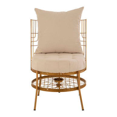 Orsina Mantis Gold Metal Cage Accent Chair with Cushion – Wheel Design
