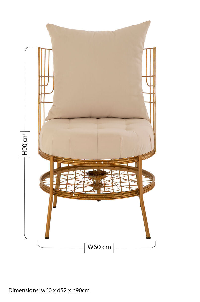 Orsina Mantis Gold Metal Cage Accent Chair with Cushion – Wheel Design